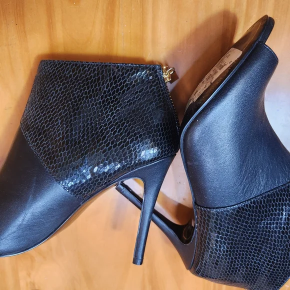 Charles Jourdan Leather Peep Toe Booties - Picture 7 of 11